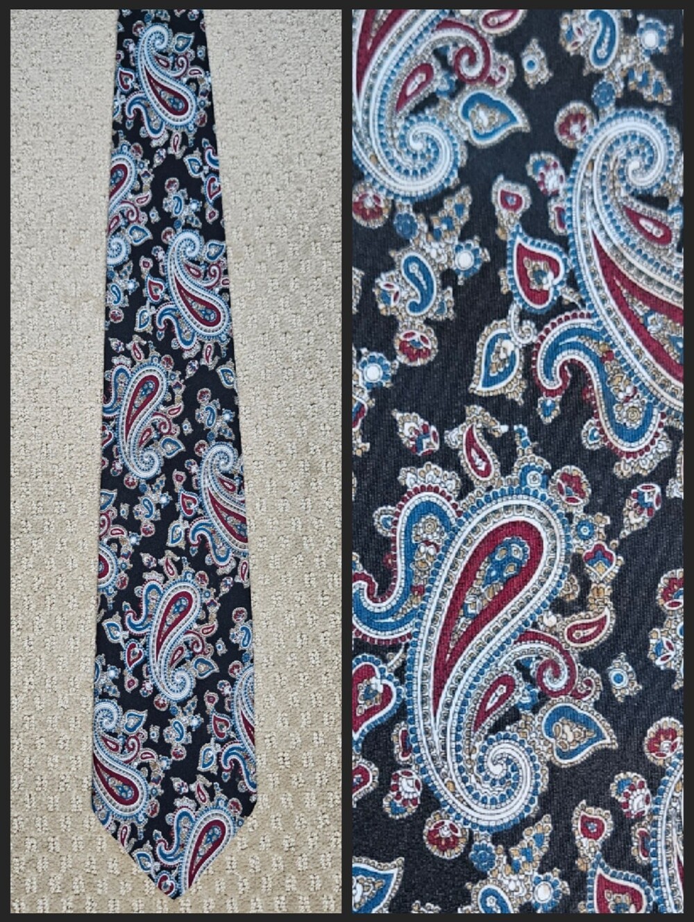 615 Collection black with red and turquoise paisley tie